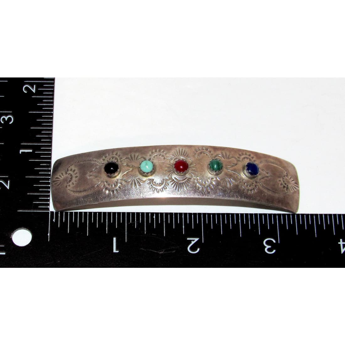 San Ildelfonso Sterling Hair Barrette Gemstones Native American G. Trujillo