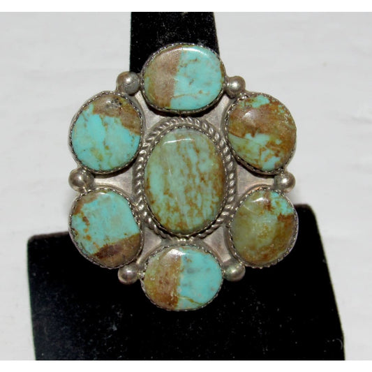 Vintage Navajo Royston Turquoise Cluster Ring Sterling Silver Sz 8 Signed