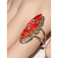 Navajo Red Orange Spiny Inlay Ring Sz 11 Sterling Silver E. Yazzie