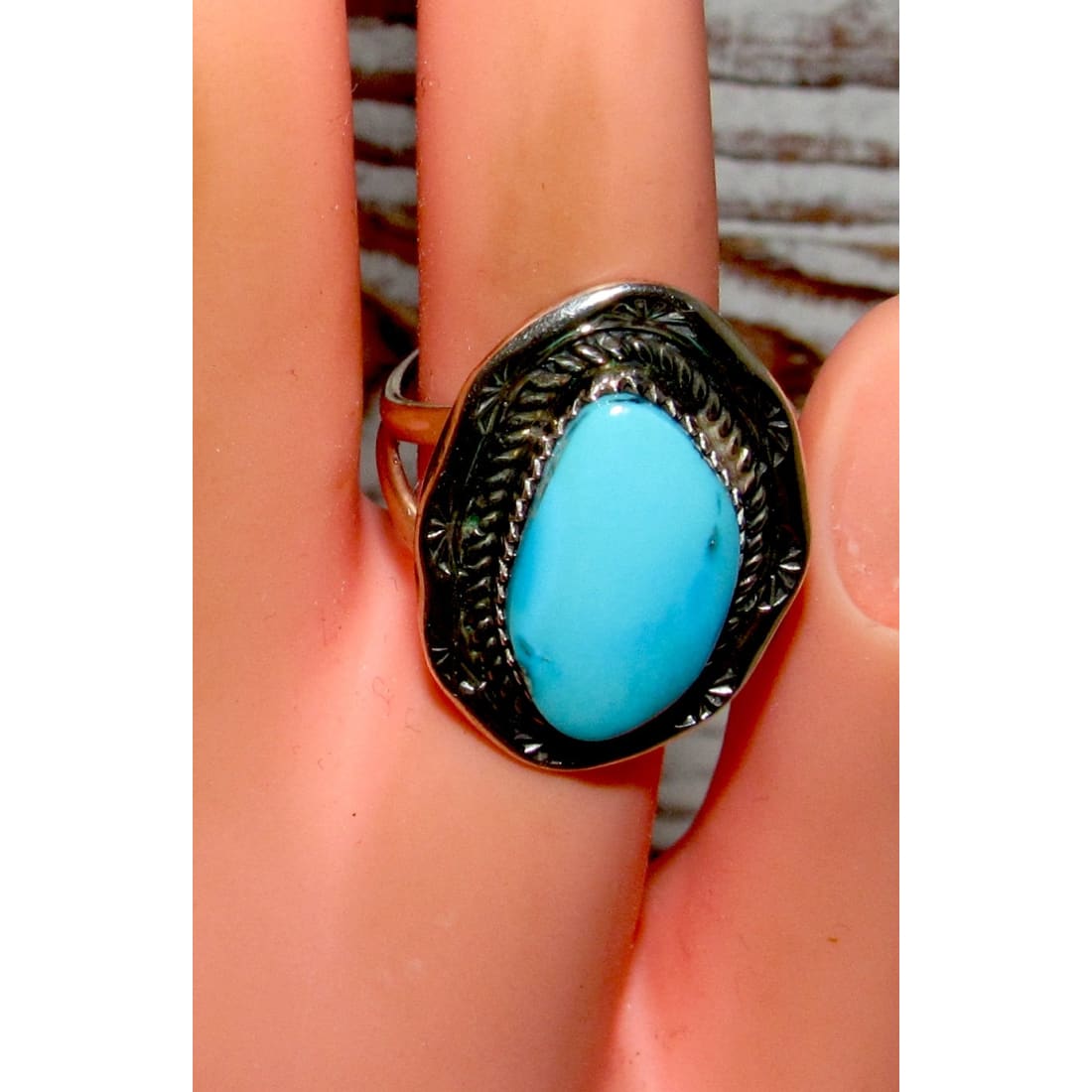Navajo Blue Royston Turquoise Ring Size 10 Sterling Silver Signed