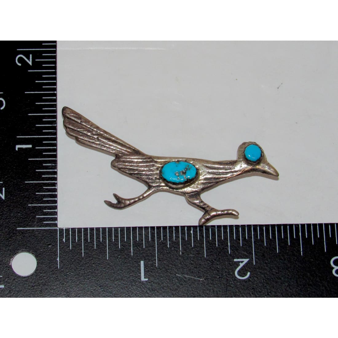 Old Pawn Navajo Roadrunner Turquoise Sterling Silver Brooch Pin