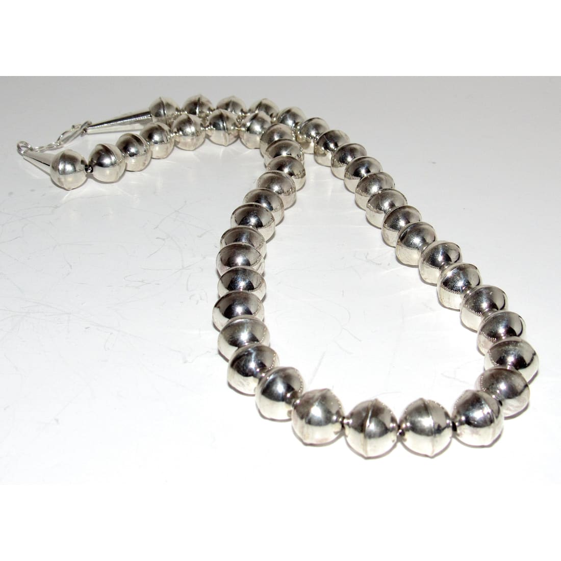 Handmade Navajo Pearls Necklace Sterling Silver 10mm Saucer Beads 20"L G Benally