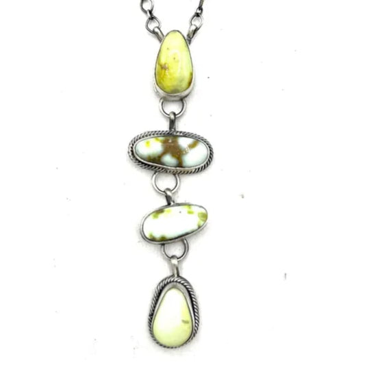 Navajo Palomino Variscite Turquoise Small Lariat Necklace Sterling Silver A Jake