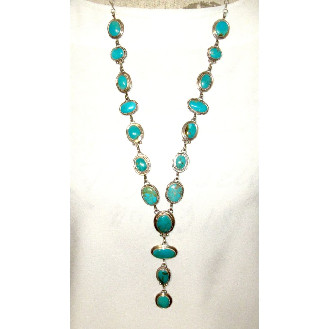 Navajo Royston Turquoise Lariat Necklace Sterling Silver K. Pino