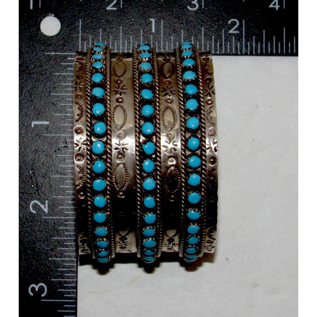 Zuni Sleeping Beauty Mine Snake Eye Turquoise Cuff Bracelet Sterling Signed