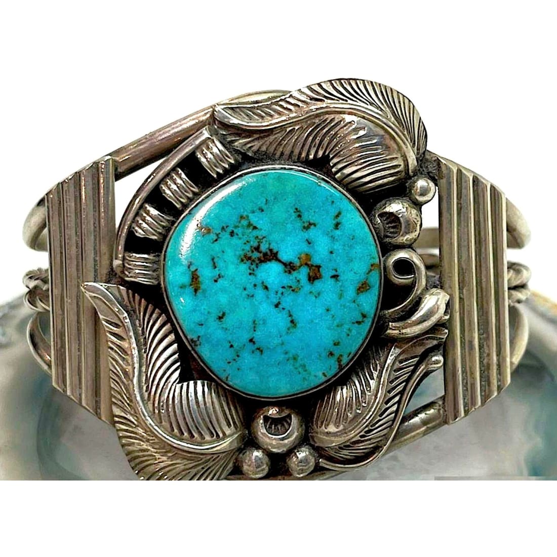 Vintage Navajo Sterling Old Mine Kingman Turquoise Statement Cuff Bracelet Old Pawn