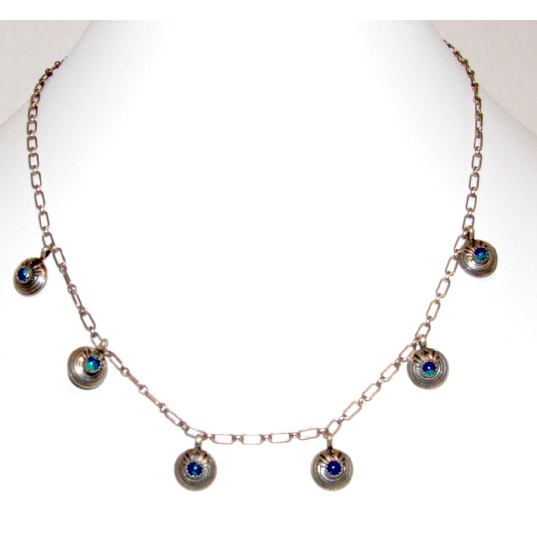 Vintage Mexican Sterling Silver Azurite Charm Necklace