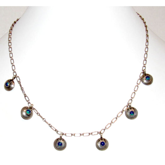 Vintage Mexican Sterling Silver Azurite Charm Necklace