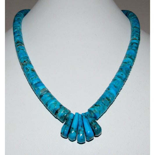 Santo Domingo Kingman Turquoise Heishi Necklace Lupe Lovato