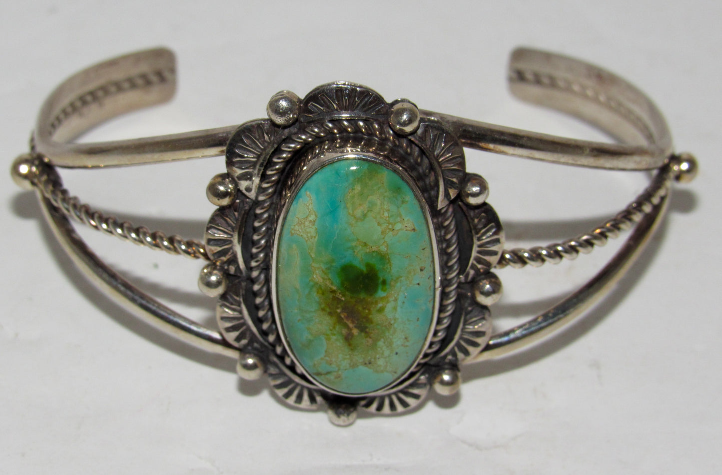 Navajo Royston Turquoise Sterling Cuff Bracelet J Begay