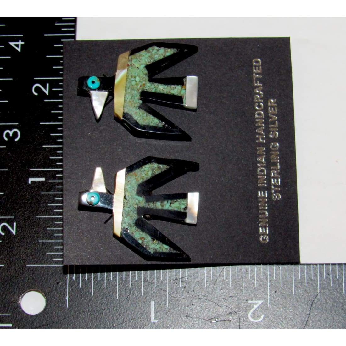 Kewa Santo Domingo Thunderbird Earrings Turquoise Jet D. Crespin