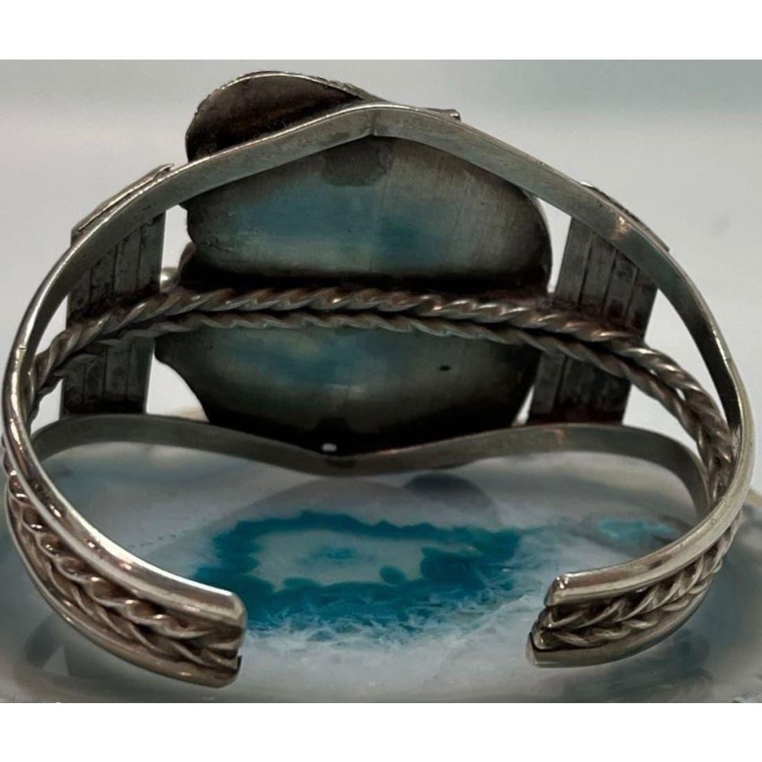 Vintage Navajo Sterling Old Mine Kingman Turquoise Statement Cuff Bracelet Old Pawn