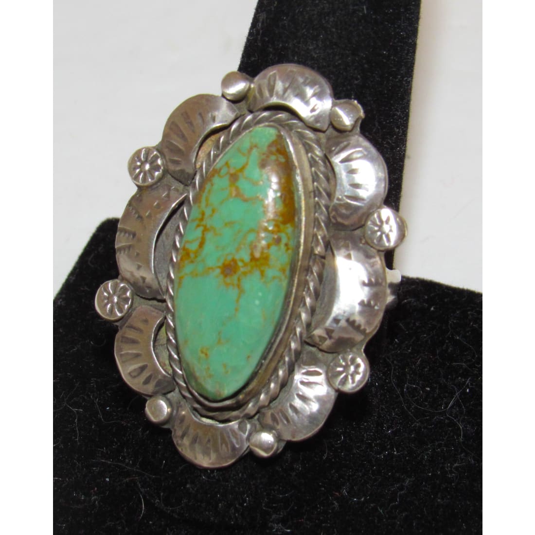 Navajo Blue Royston Turquoise Statement Ring Sz 10 Sterling Silver