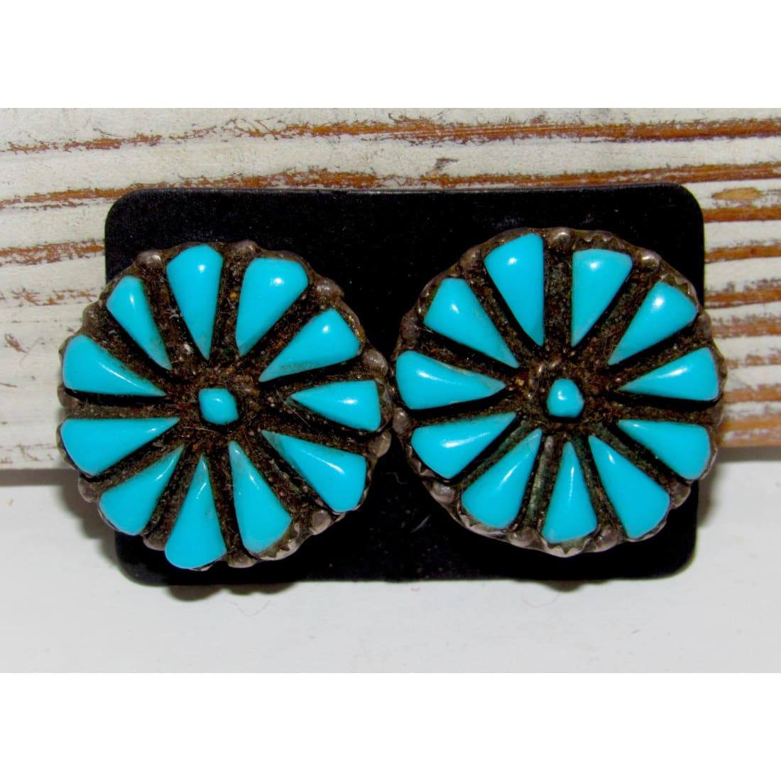 Old Pawn Zuni Cluster Earrings Petit Point Turquoise Sterling Clip On
