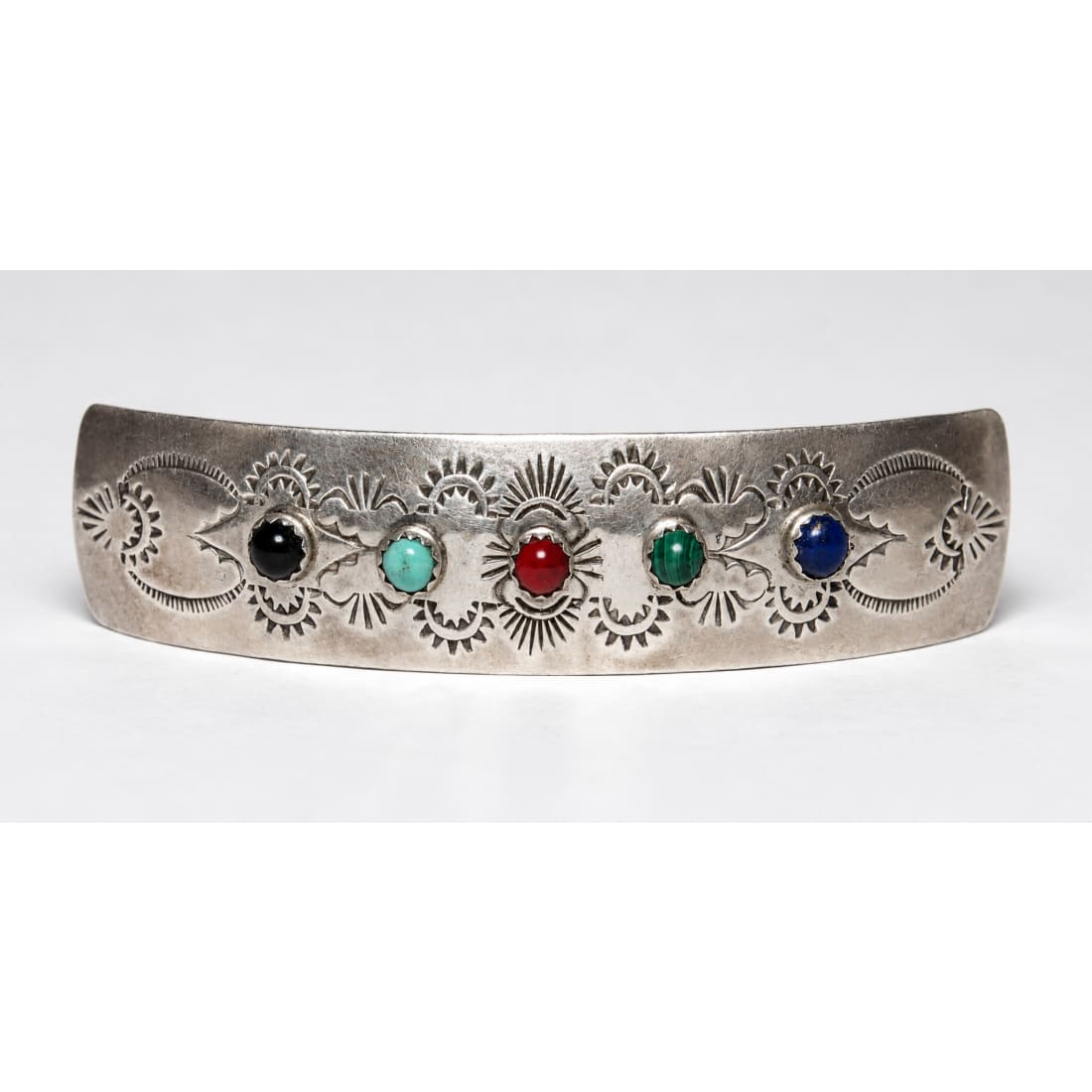 San Ildelfonso Sterling Hair Barrette Gemstones Native American G. Trujillo