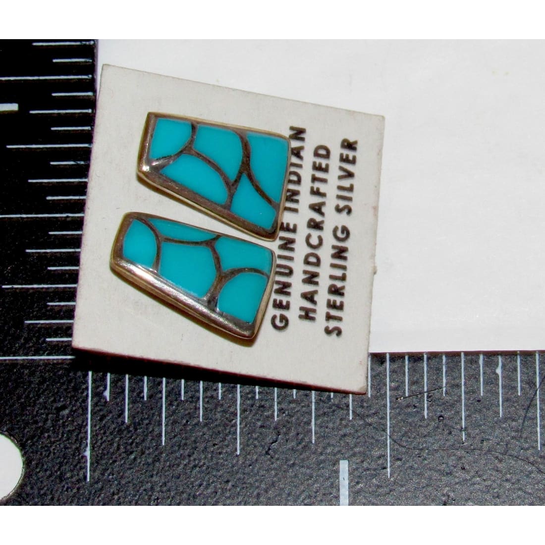 Zuni Turquoise Fish Scale Inlay Post Earrings Sterling Sleeping Beauty Turquoise