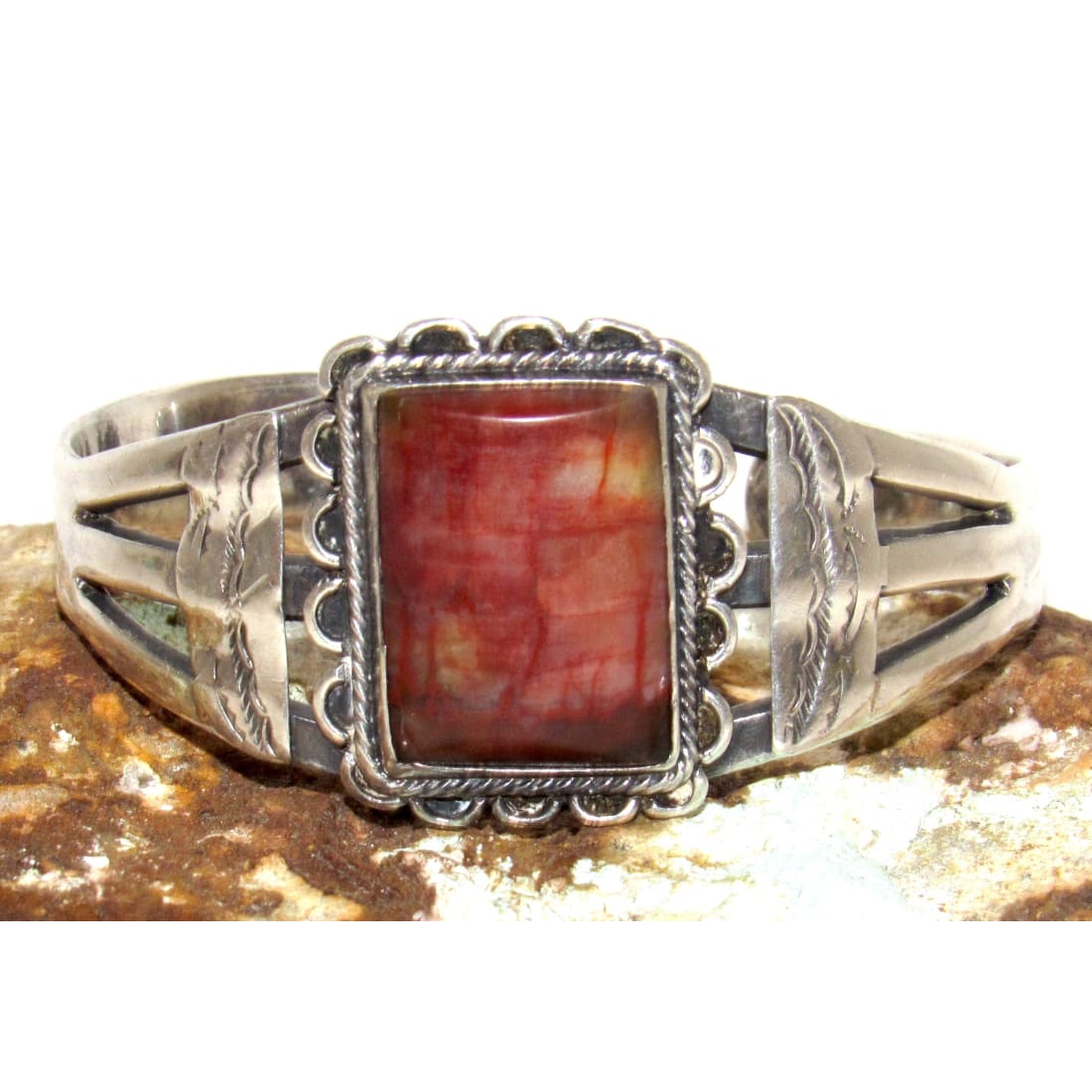 Vintage Navajo Petrified Wood Cuff Bracelet Sterling Silver Native American