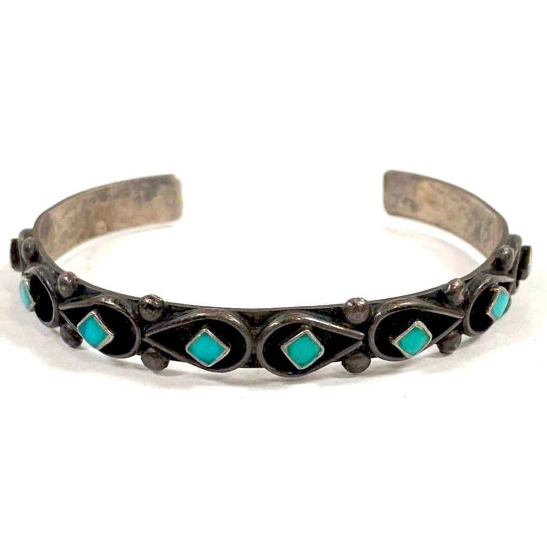 Old Pawn Zuni Turquoise Bracelet Sterling Silver Stacker Cuff Signed