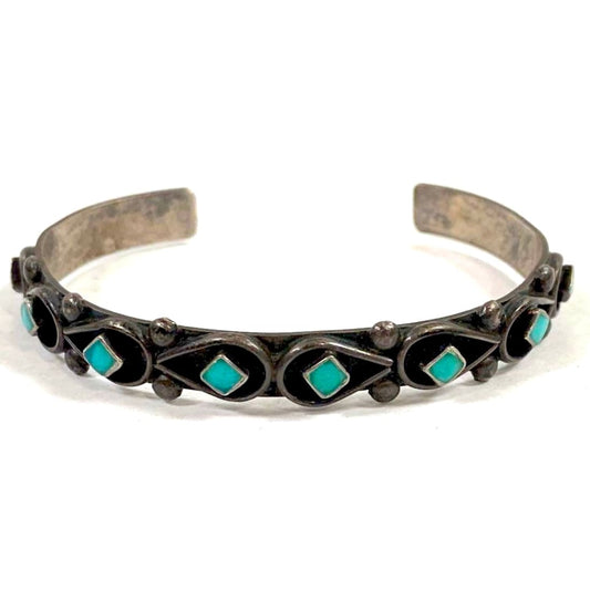 Old Pawn Zuni Turquoise Bracelet Sterling Silver Stacker Cuff Signed
