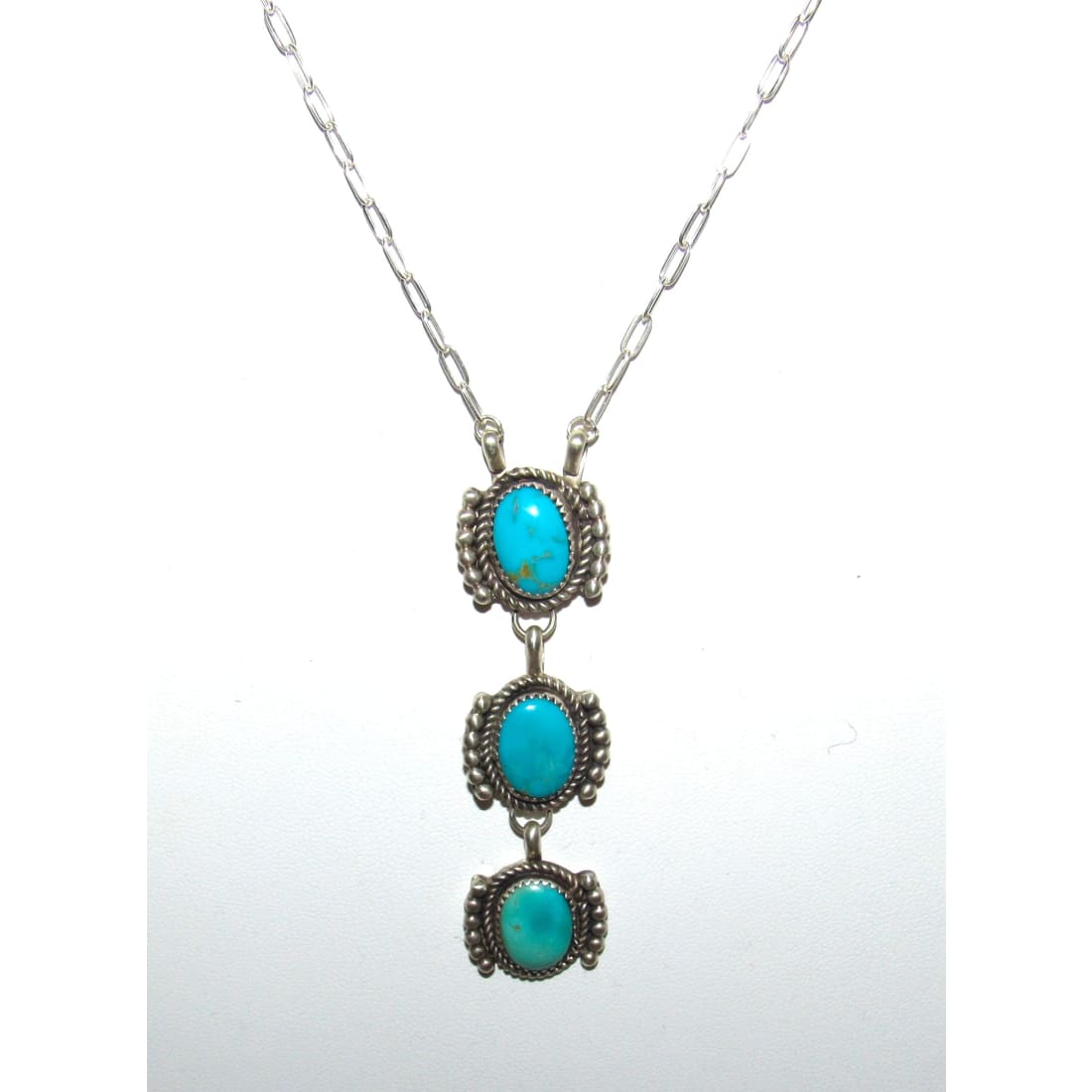Navajo Royston Turquoise Small Lariat Necklace Sterling Silver