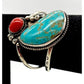 Old Pawn Navajo Turquoise Coral Sterling Silver Statement Cuff Bracelet