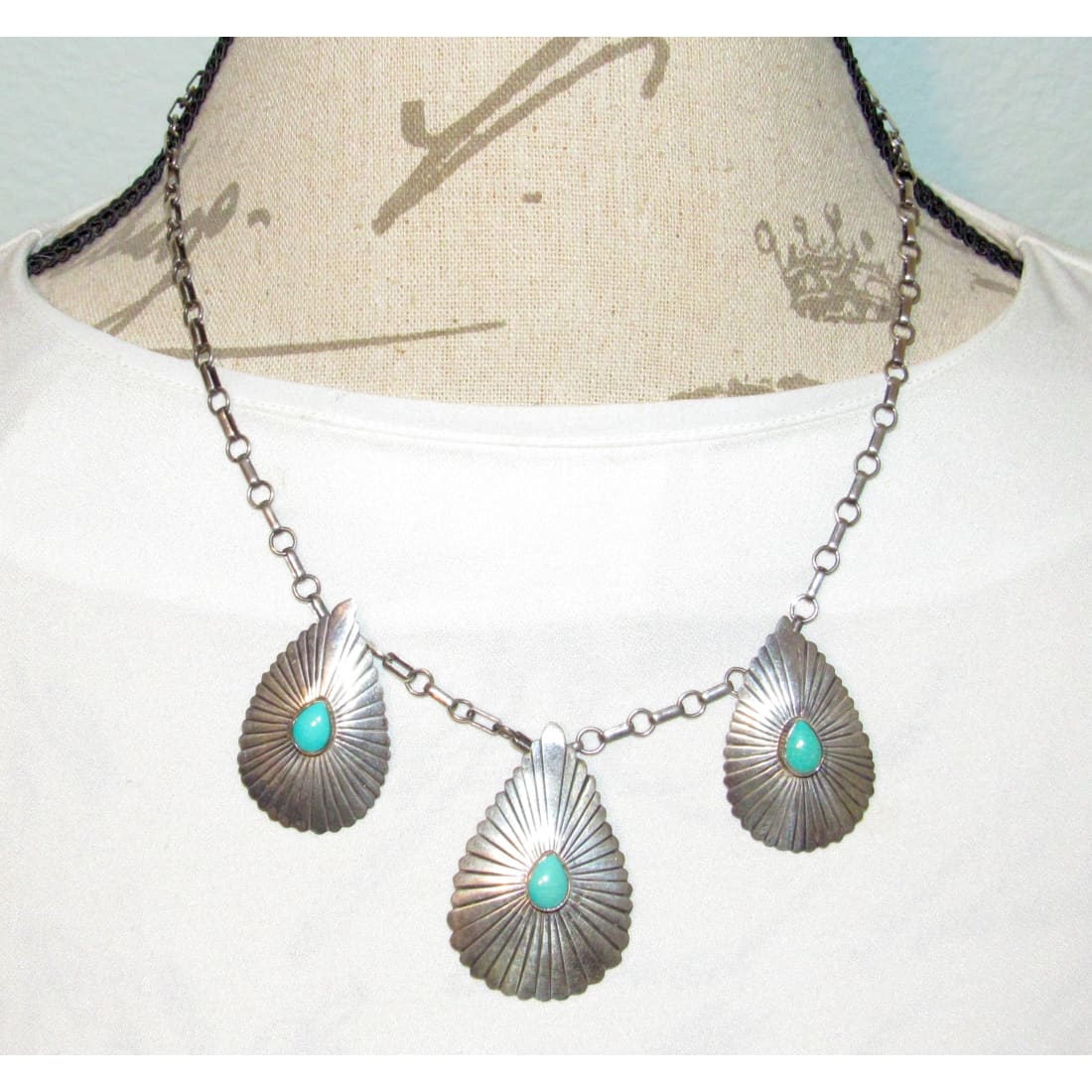 Navajo Turquoise Concho Necklace Verde Jake Sterling Silver