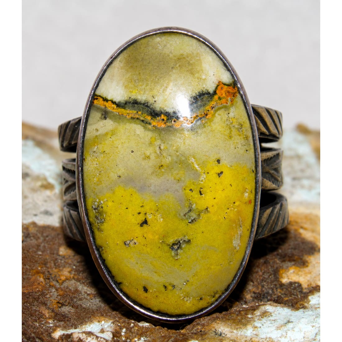 Native America Bumblebee Jasper Ring Sz 9 Jacob Troncosa Sterling Silver