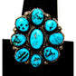 Navajo Kingman Turquoise Cluster Ring Sz 8.5 Sterling Silver Native Signed