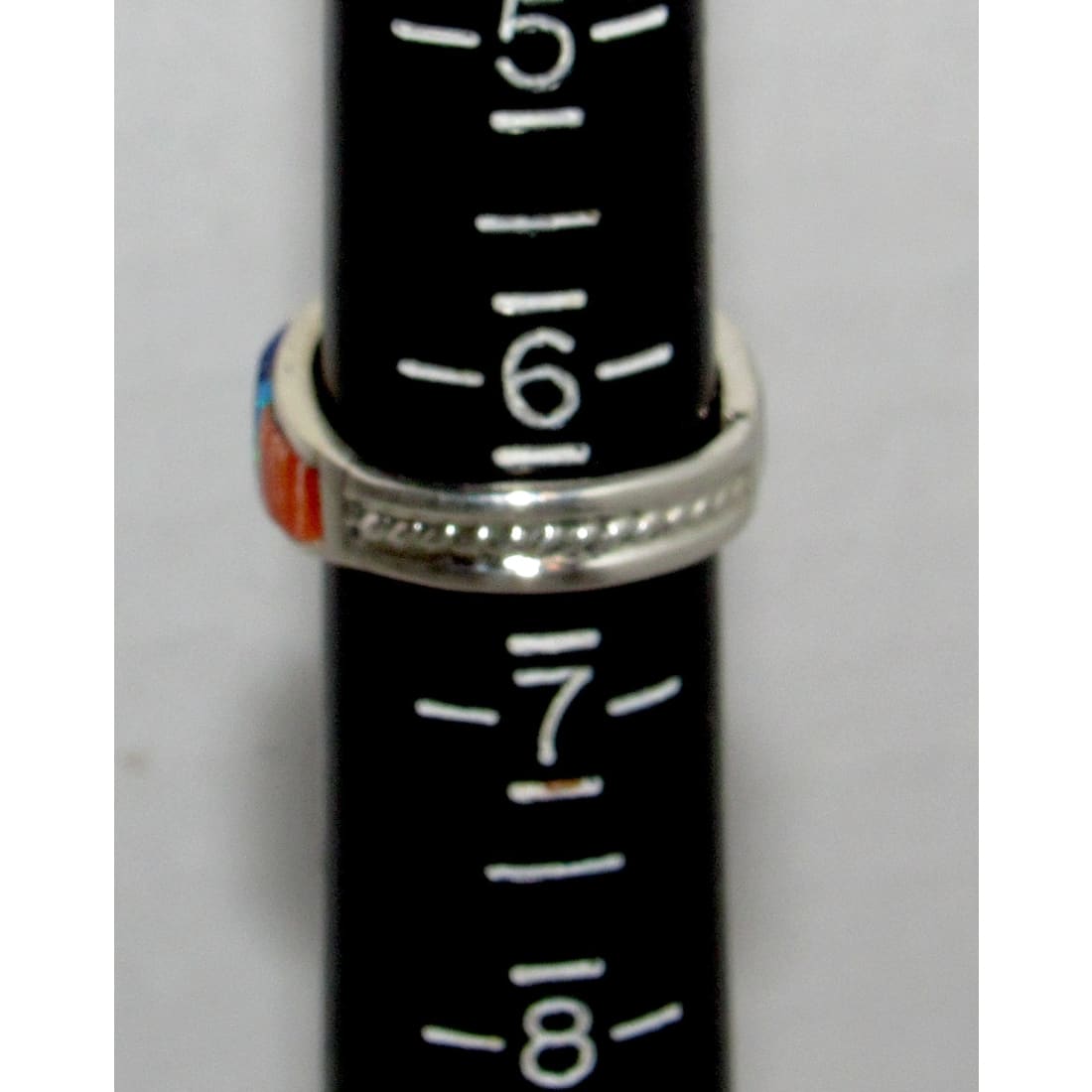 Navajo Orange Spiny Turquoise Cobble Inlay Ring Sz 6.5 Sterling Silver E. Yazzie
