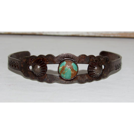 Fred Harvey Era Bracelet Navajo Silver Turquoise Stacker Cuff Old Pawn