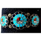Vintage Zuni sterling silver sunface turquoise bracelet featuring intricate inlay design and signed by the artist.