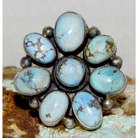 Massive Navajo Golden Hills Turquoise Cluster Ring Sz 8 Adjustable A. Martinez