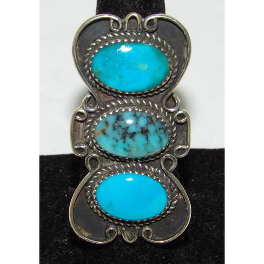 Navajo Kingman & Number 8 Turquoise Ring Sz 7 Sterling Silver Signed