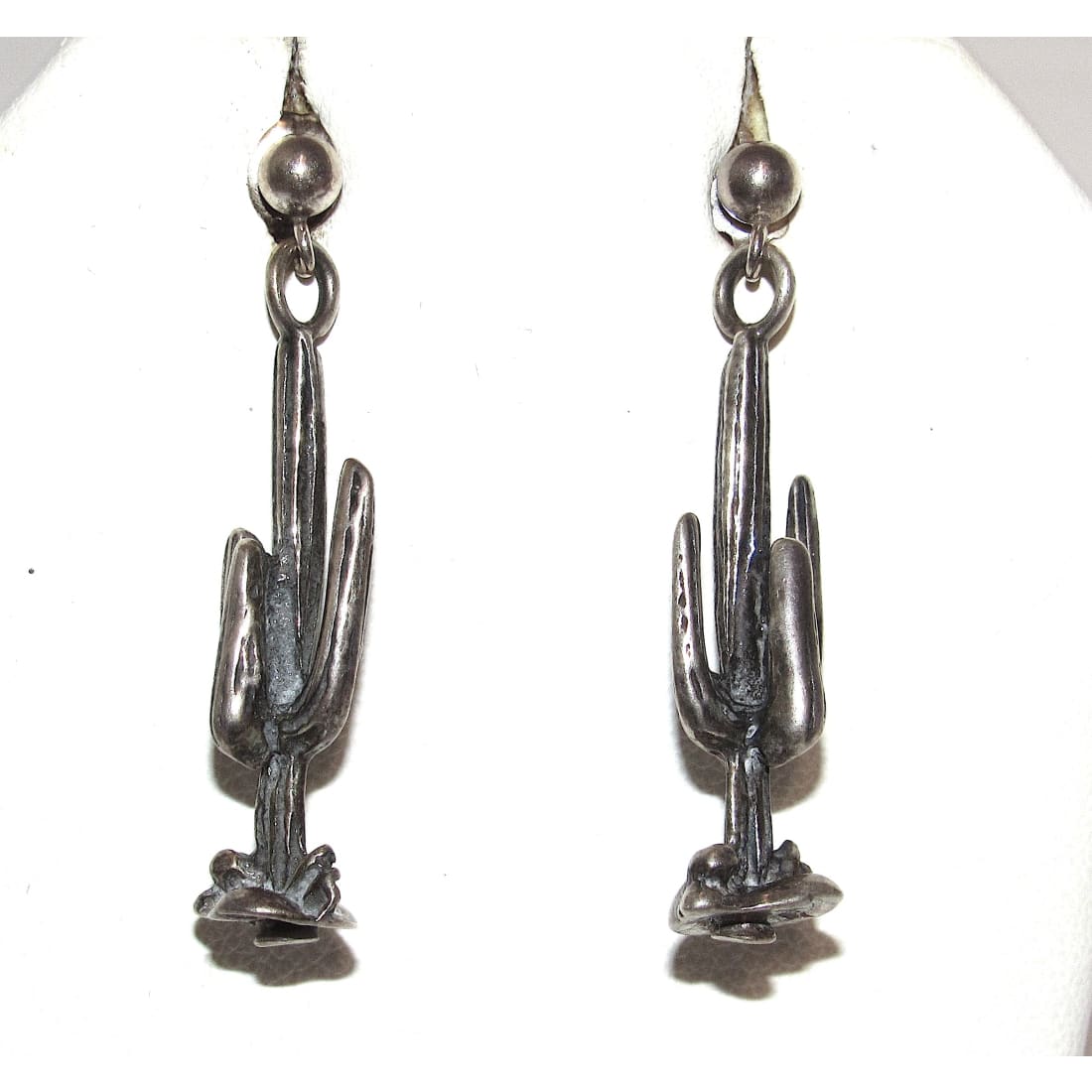 Vintage Southwestern Silver Saguaro Cactus Dangle Earrings