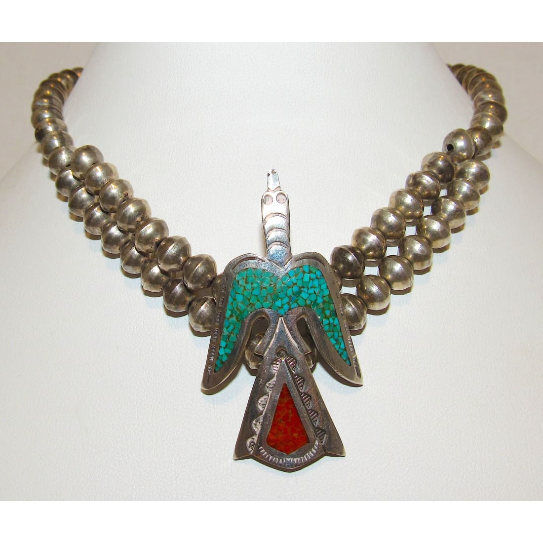 Old Pawn Navajo Peyote Bird Navajo Pearls Necklace W. Singer Sterling Turquoise