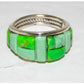 Navajo Green Gaspeite Turquoise Cobble Inlay Ring Sz 7.5 Sterling Silver E Yazzie