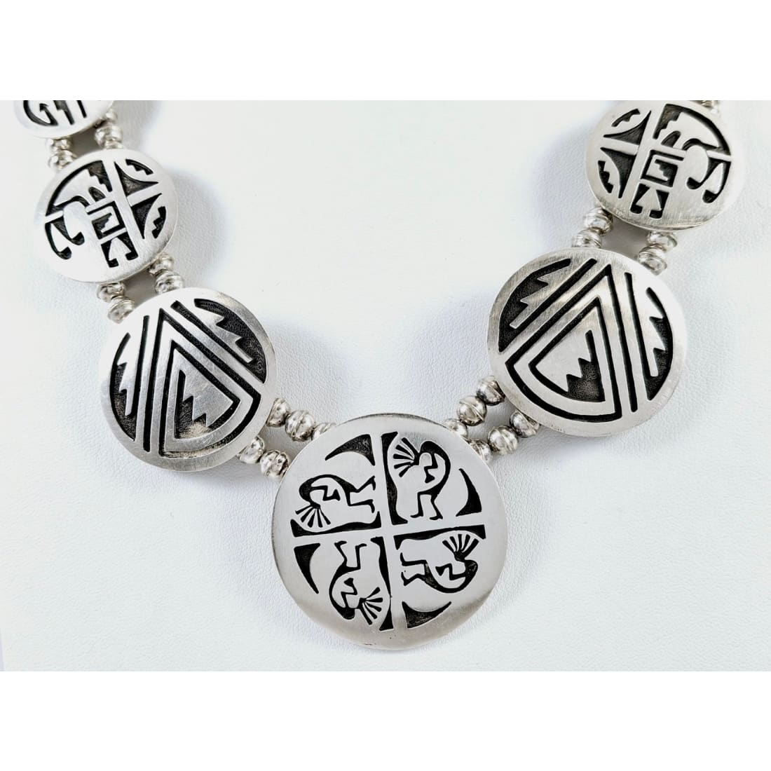 Vintage Hopi Sterling Silver Overlay Storytelling Medallion Necklace