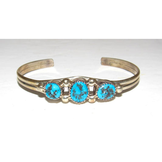 Navajo Kingman Turquoise Stacker Cuff Bracelet Sterling Silver