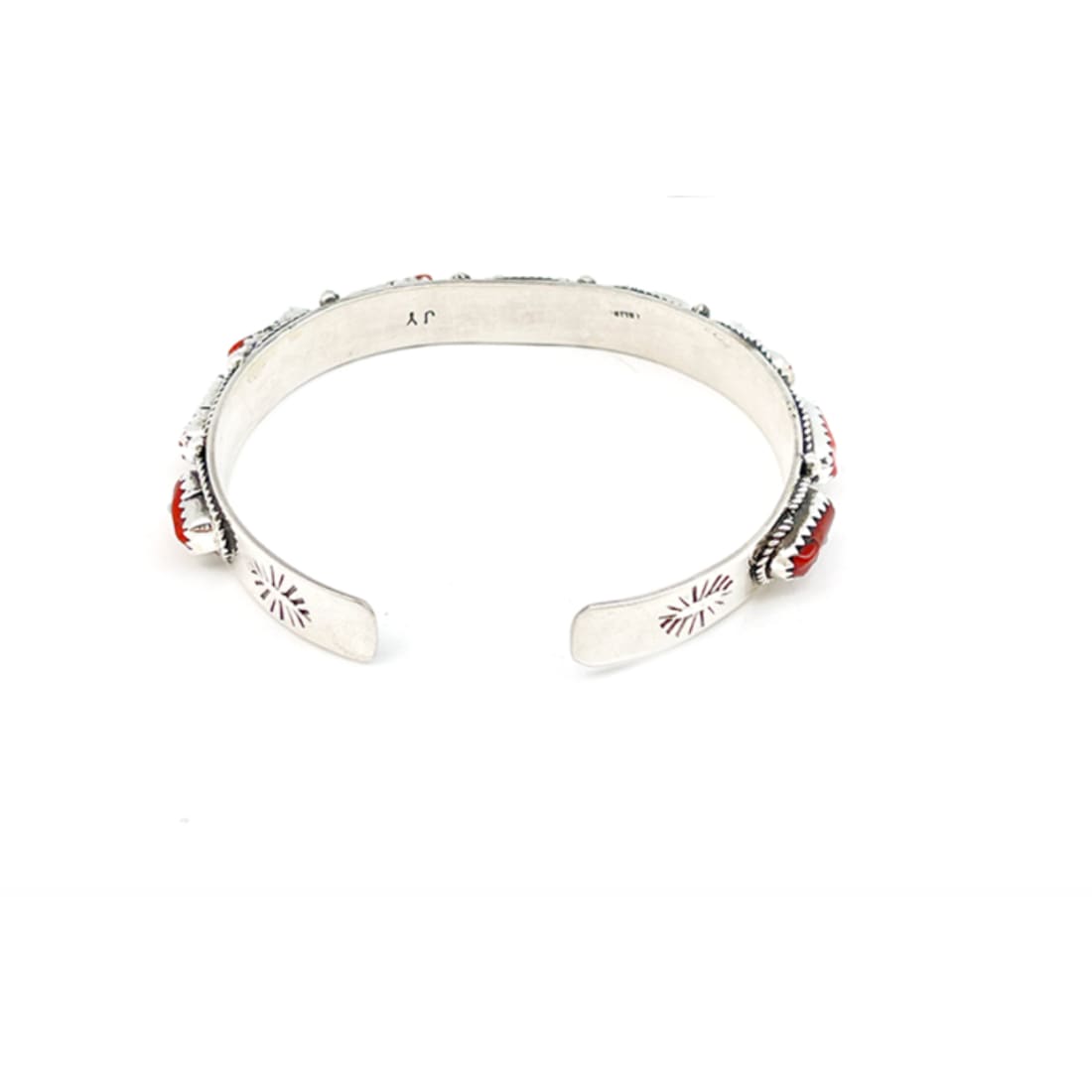 Navajo Mediterranean Coral Stacker Cuff Bracelet Sterling Silver
