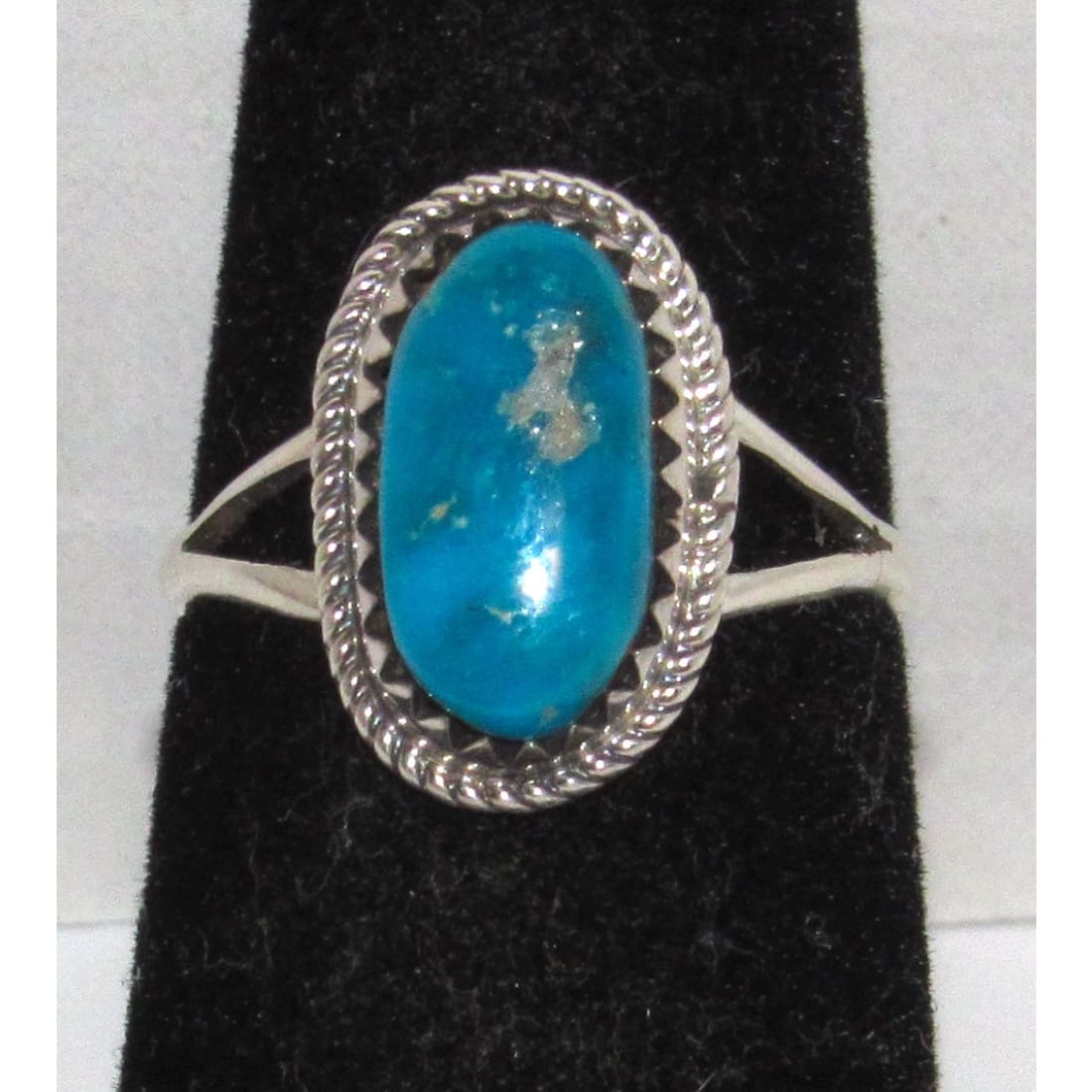 Small Navajo Morenci Turquoise Ring Sz 6.5 Sterling Silver A. Johnson