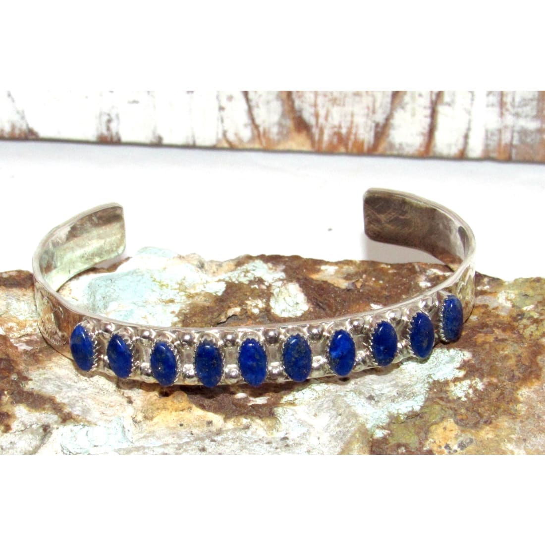Zuni Lapis Cuff Bracelet Sterling Silver Stacker Native American Coonsis