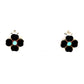 Vintage Zuni Flower Inlay Clip On Earrings Turquoise Jet Sterling Silver
