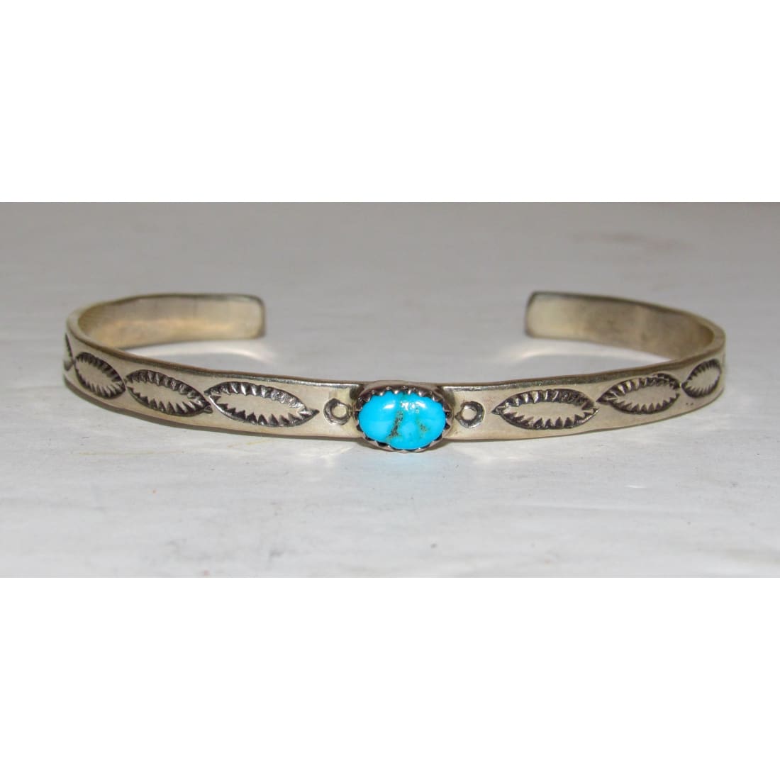 Navajo Kingman Turquoise Stacker Cuff Sterling Hand Etched Bracelet Signed