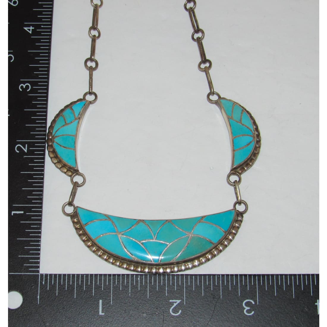 Old Pawn Zuni Turquoise Inlay Necklace Sterling Silver Orlinda Natewa