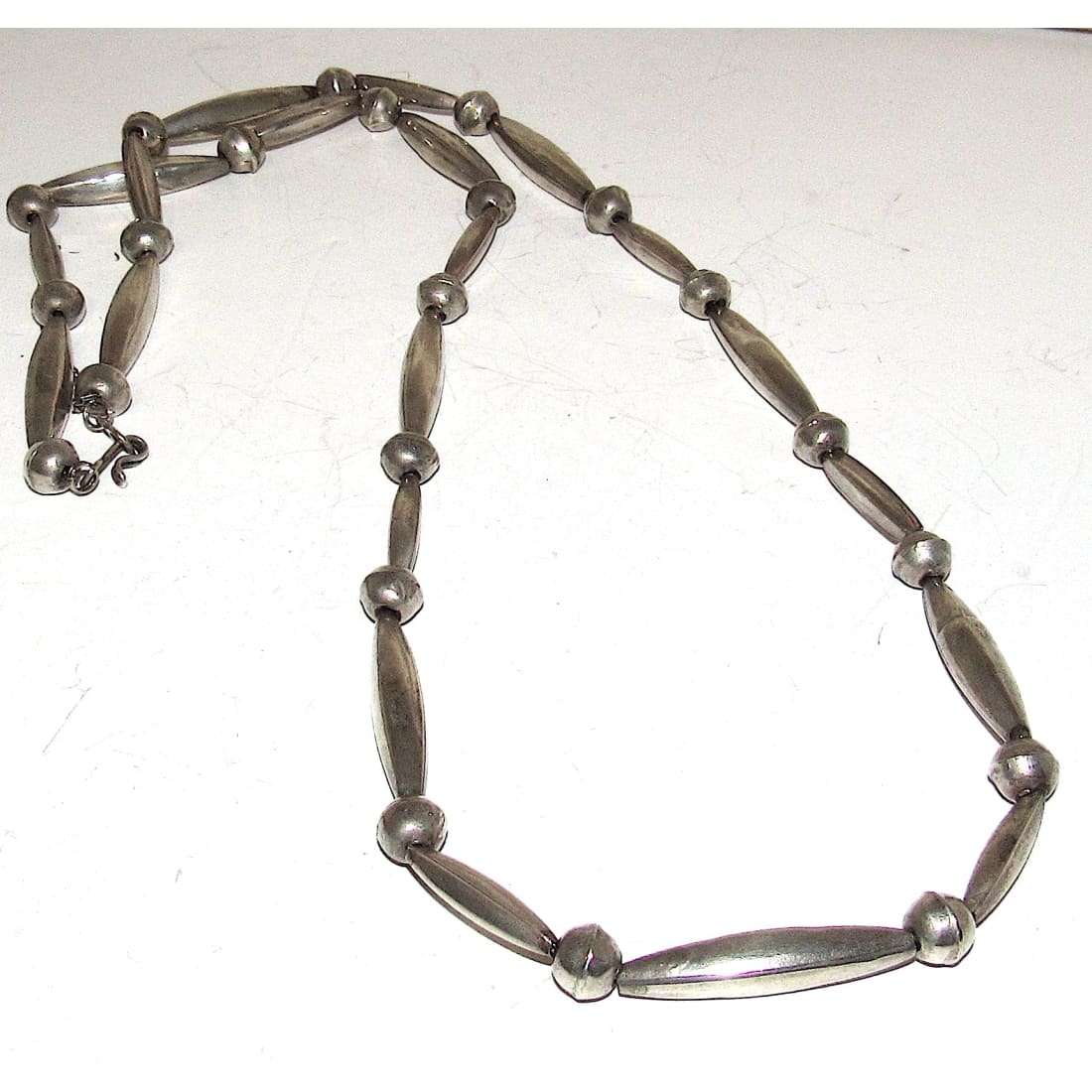 Vintage Navajo Pearls Necklace Melon & Saucer Beads Design Sterling Silver