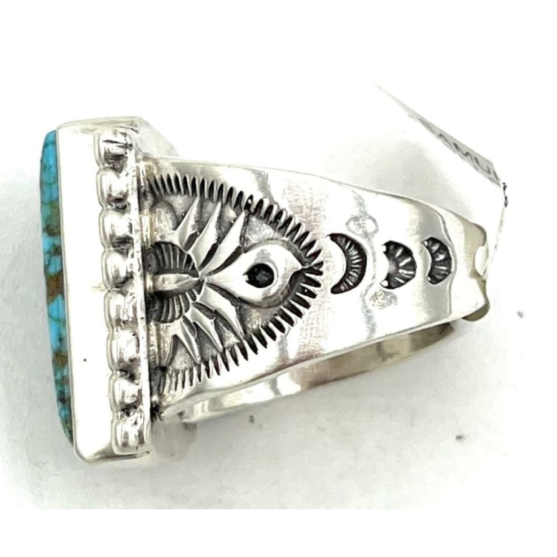 Navajo Spiderweb Kingman Turquoise Ring Sz 10 Sterling Silver Sam Yellowhorse