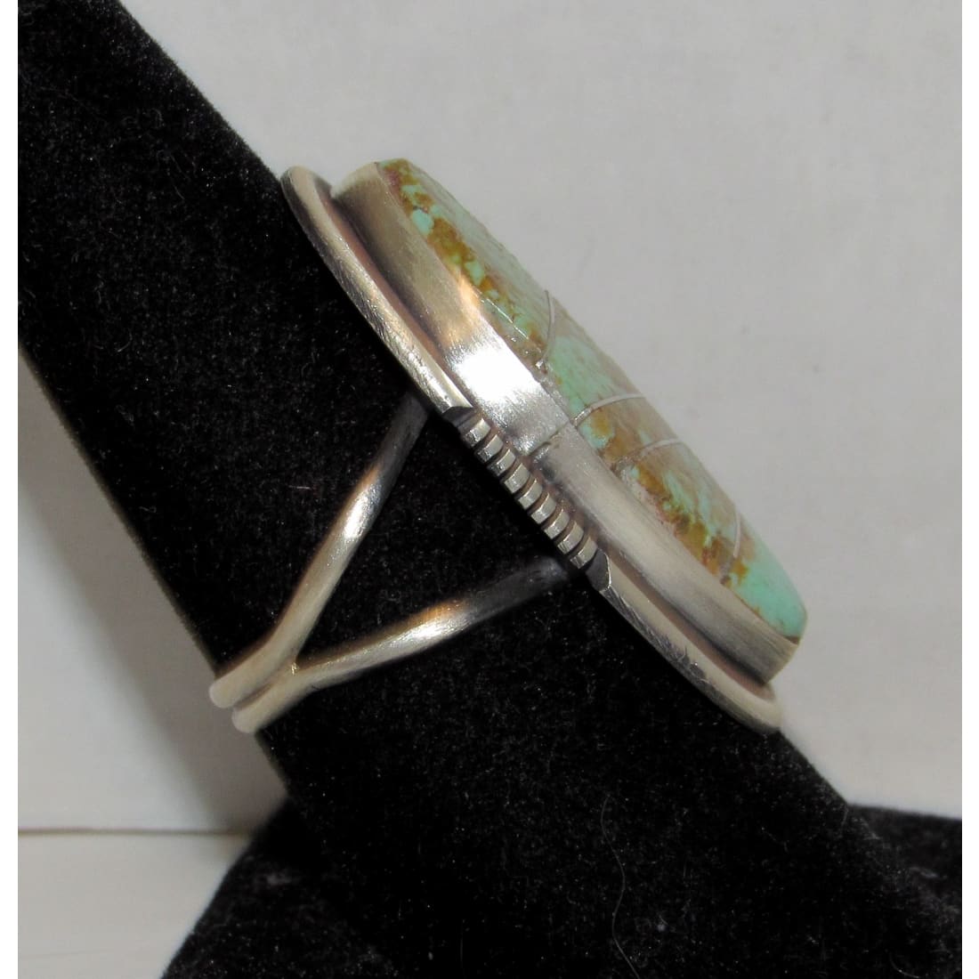 Navajo Number 8 Turquoise Inlay Ring Sz 8 Sterling Silver Steve Francisco