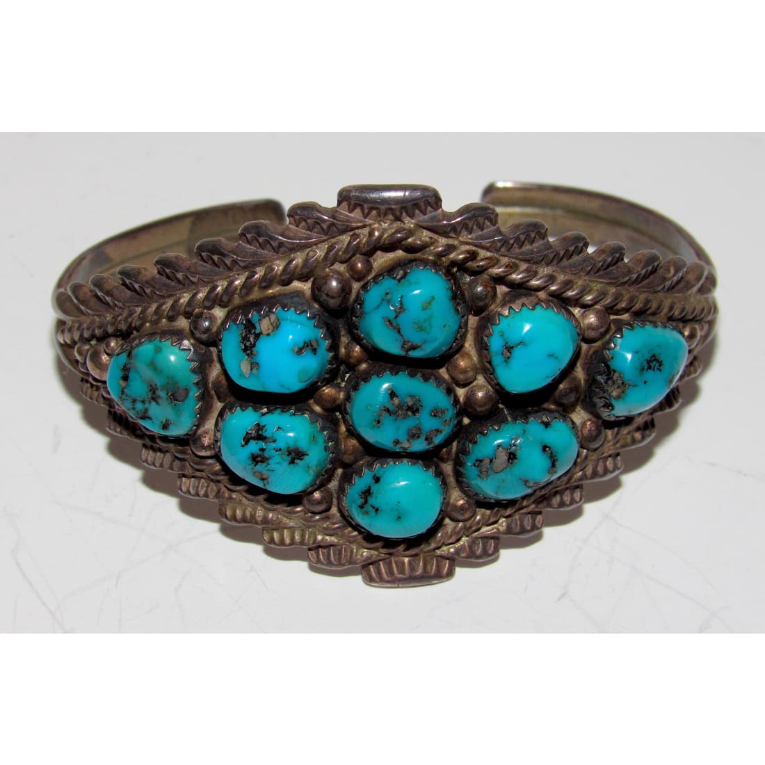 Old Pawn Navajo Morenci Turquoise Cuff Bracelet Sterling Silver Native Robert Begay