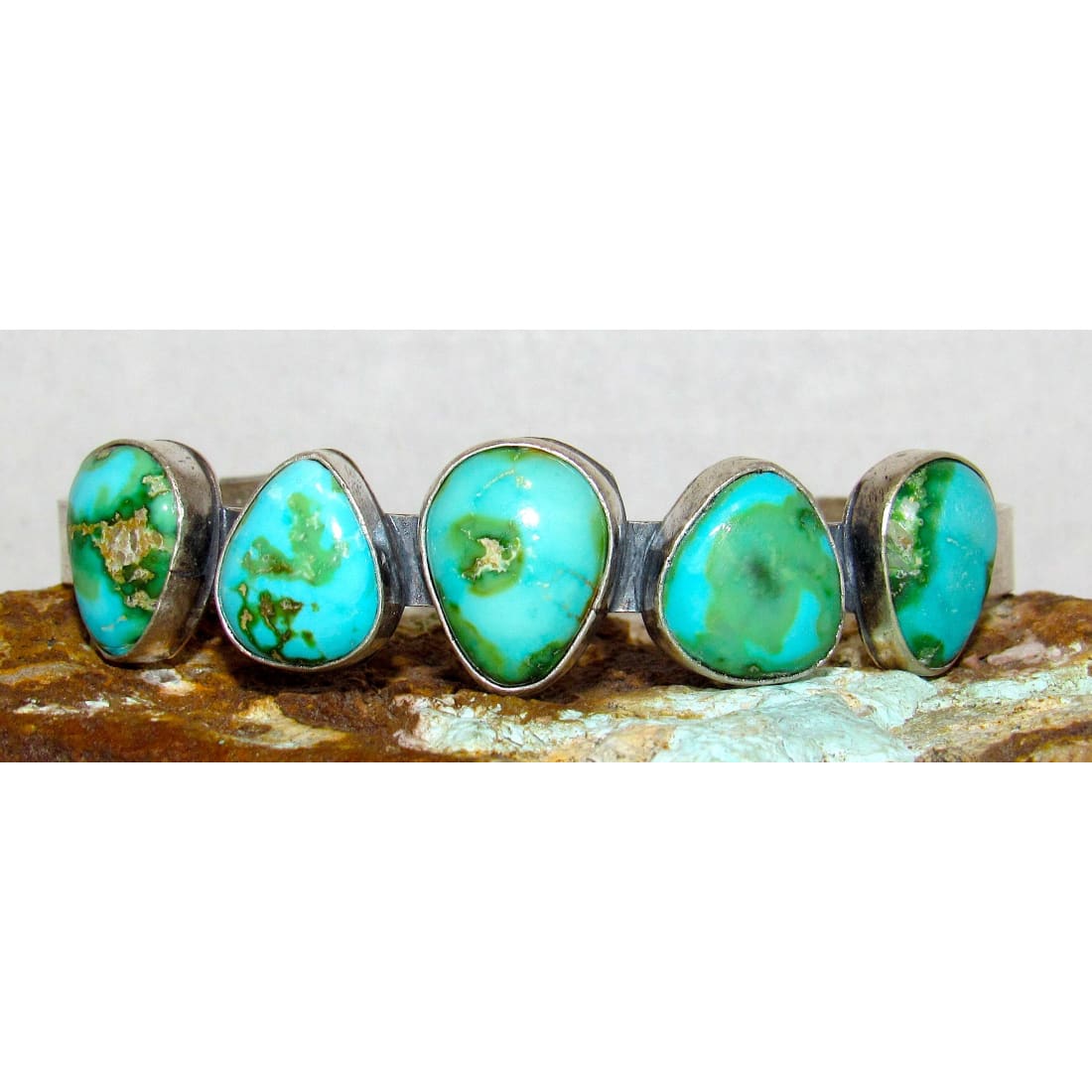Navajo Royston Turquoise Sterling Stacker Cuff Bracelet Native American Signed
