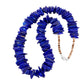 Navajo lapis heishi beaded necklace with polished lapis nuggets and sterling silver closure.